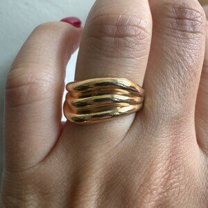 Gold-Tone Triple Band Open Ring – Adjustable Sculptural Design